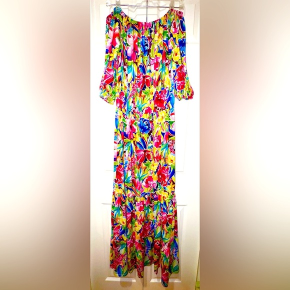 Alexia Admor Multicolor Floral Maxi Off-Shoulder Dress, no belt. Size Large. EUC - Picture 2 of 14